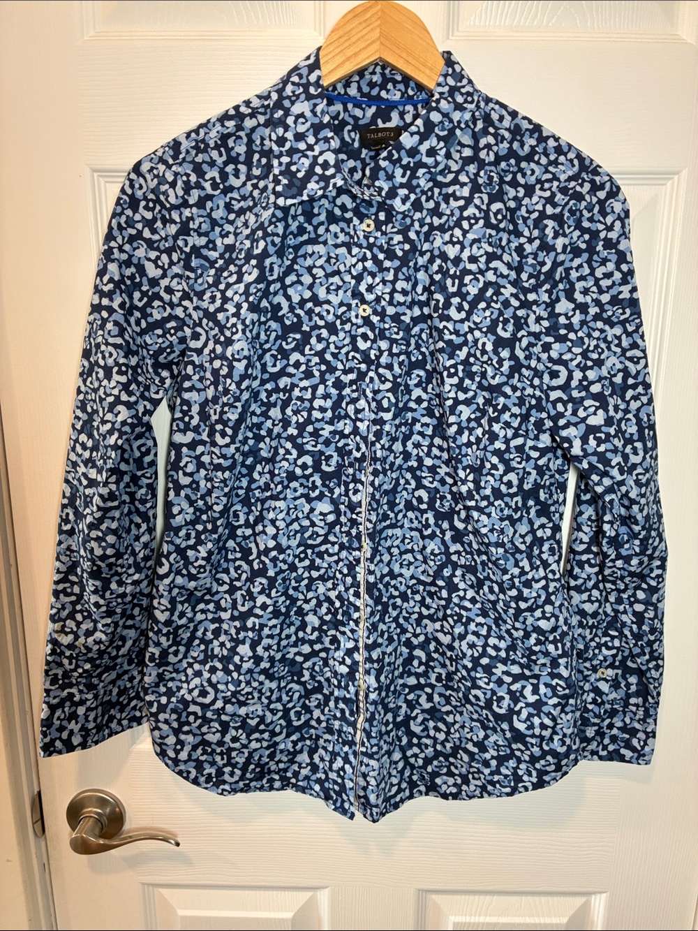 Talbots Navy and Light Blue Printed Button-Down Shirt